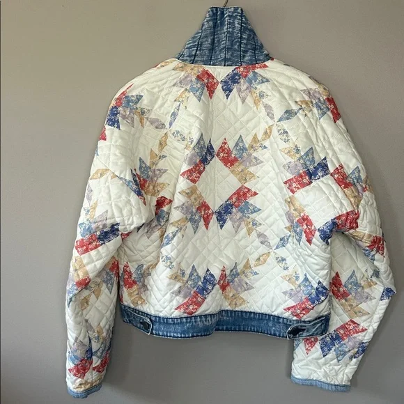 Blank NYC Making Memories Patchwork Quilted Jacket Denim Trim Oversized Small - Picture 12 of 14